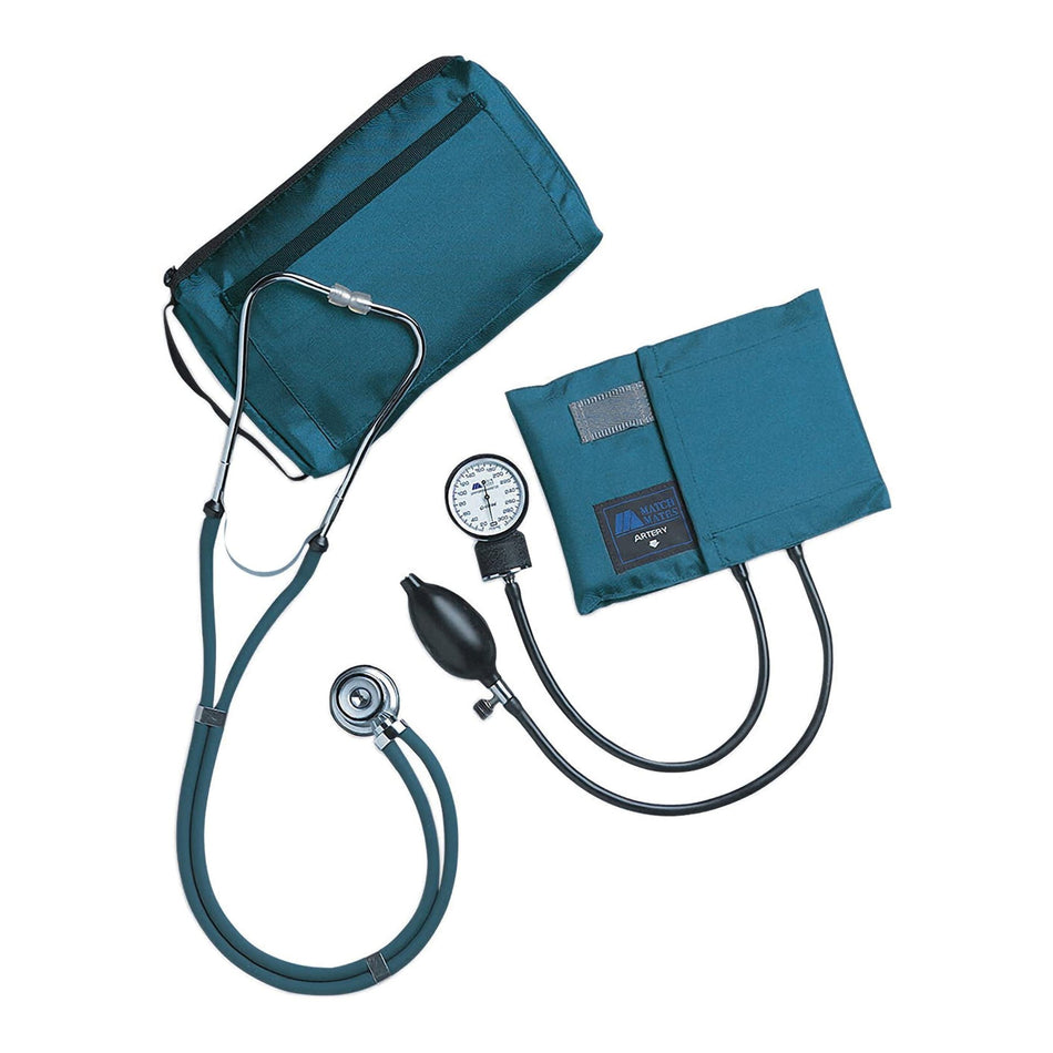 Mabis Match Mates Manual Aneroid / Stethoscope Set, Teal-Reusable Aneroid / Stethoscope Set MatchMates Dual Head Sprague Stethoscope Palm Aneroid