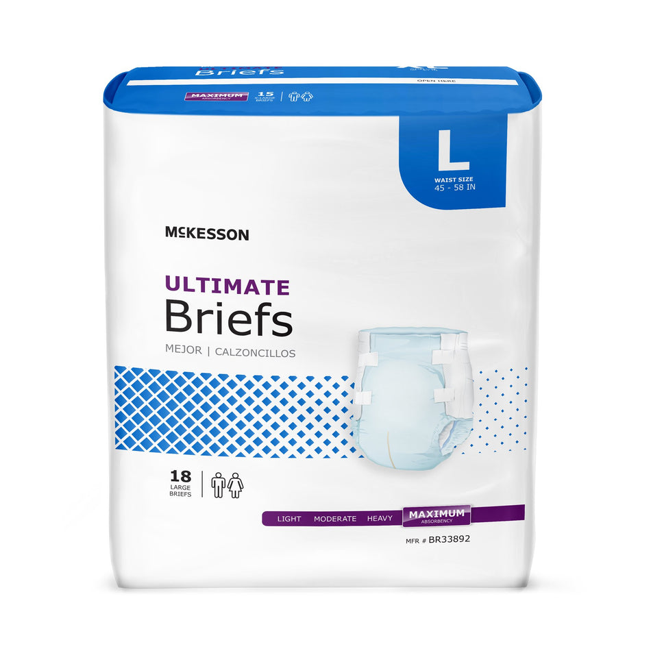 McKesson Ultimate Heavy Absorbency Incontinence Brief, Large-Unisex Adult Incontinence Brief McKesson Large Disposable Heavy Absorbency
