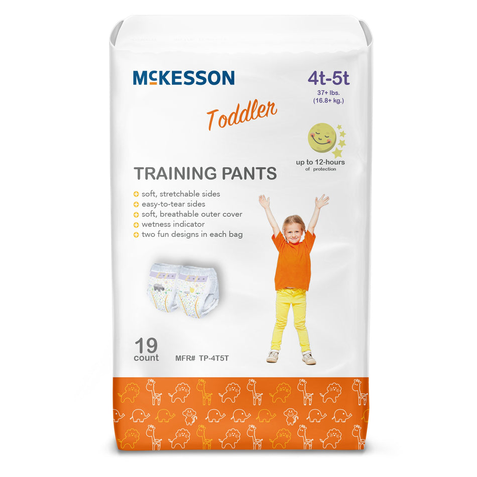 McKesson Toddler Training Pants, 4T to 5T-Unisex Toddler Training Pants McKesson Pull On with Tear Away Seams Size 4T to 5T Disposable Heavy Absorbency