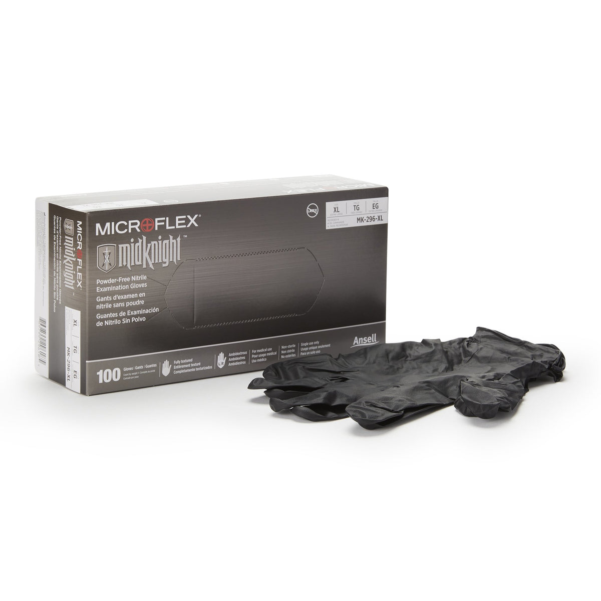 Microflex MidKnight Nitrile Exam Glove, Extra Large, Black-Exam Glove MICROFLEX MidKnight X-Large NonSterile Nitrile Standard Cuff Length Fully Textured Black Fentanyl Tested