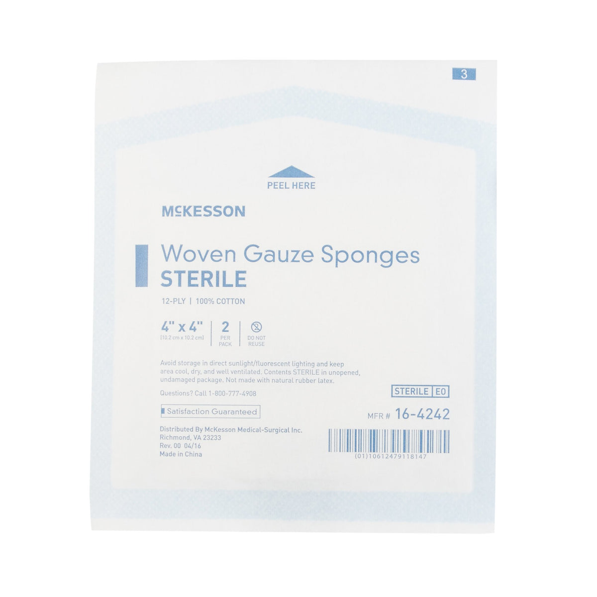 McKesson Sterile Gauze Sponge, 4 x 4 Inch, 12-Ply-Gauze Sponge McKesson 4 X 4 Inch 12-Ply Sterile 2 per Pack