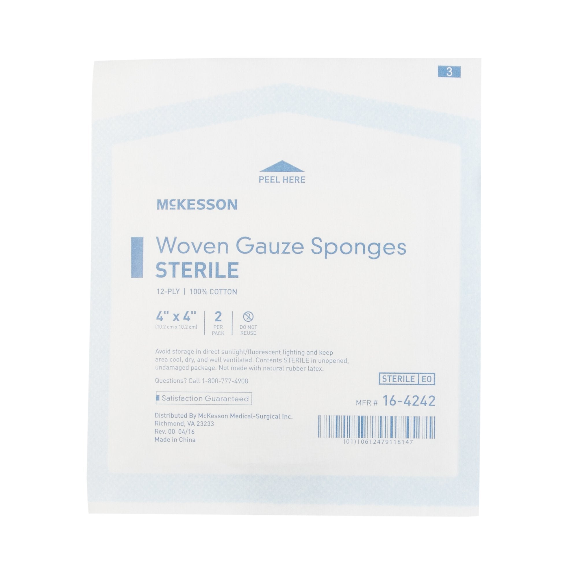 McKesson Sterile Gauze Sponge, 4 x 4 Inch, 12-Ply-Gauze Sponge McKesson 4 X 4 Inch 12-Ply Sterile 2 per Pack