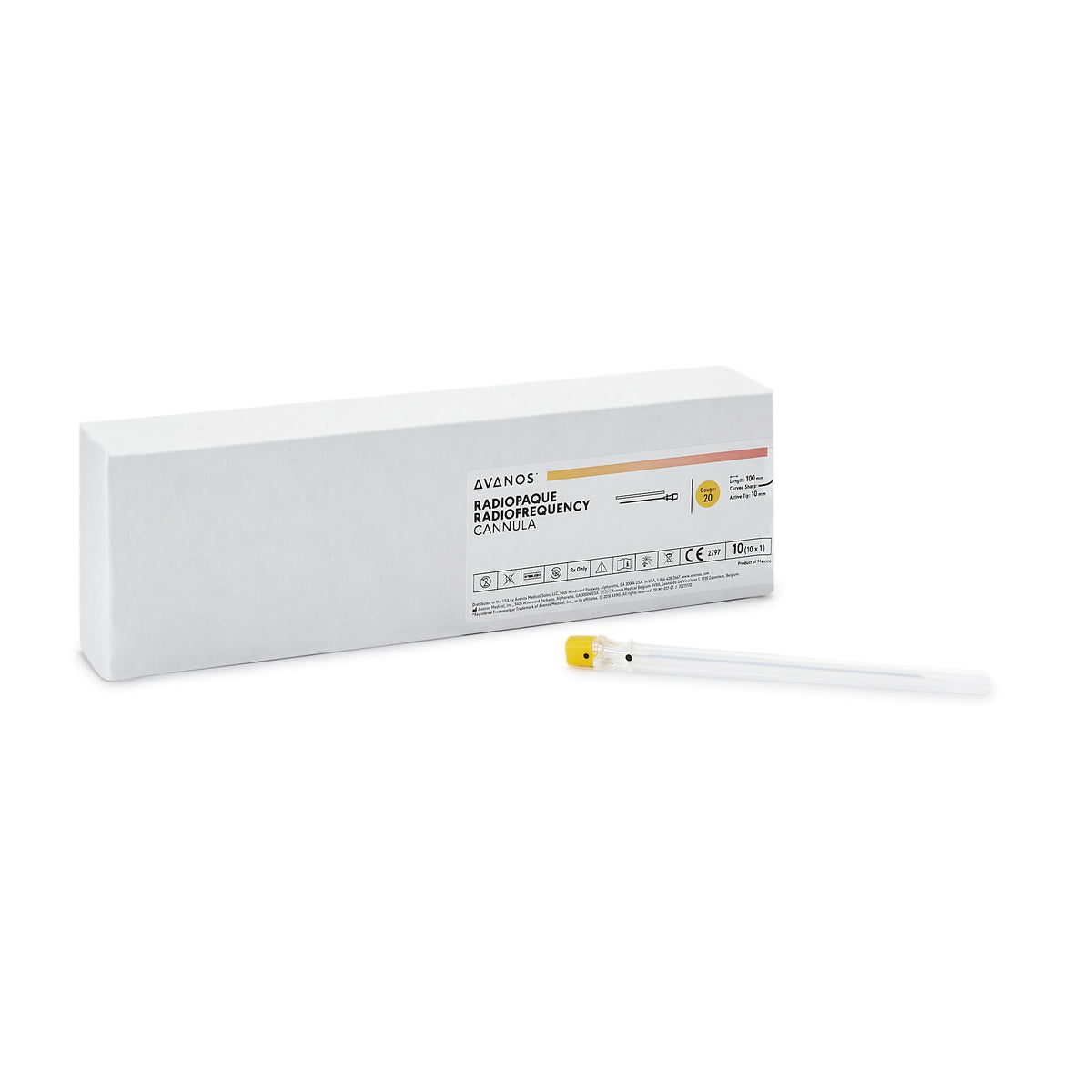 Avanos Radiofrequency Cannula, 20 Gauge, 100 mm length-"Radiofrequency Cannula Avanos 20 Gauge 100 mm Insulated Active Tip, 10 mm"
