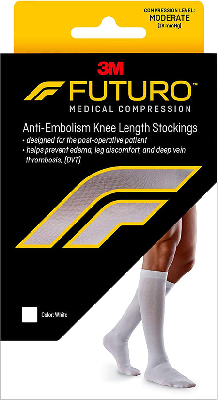 3M Futuro Anti-Embolism Stockings, Knee-High, Closed-Toe, Medium/Regular, White-Anti-embolism Stocking 3M Futuro Knee High Medium / Regular White Closed Toe