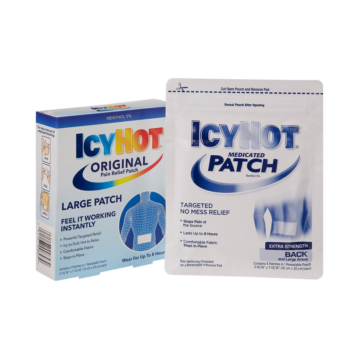 Icy Hot Original Pain Relief Patches, Large-Topical Pain Relief Icy Hot 5% Strength Menthol Patch 5 per Box