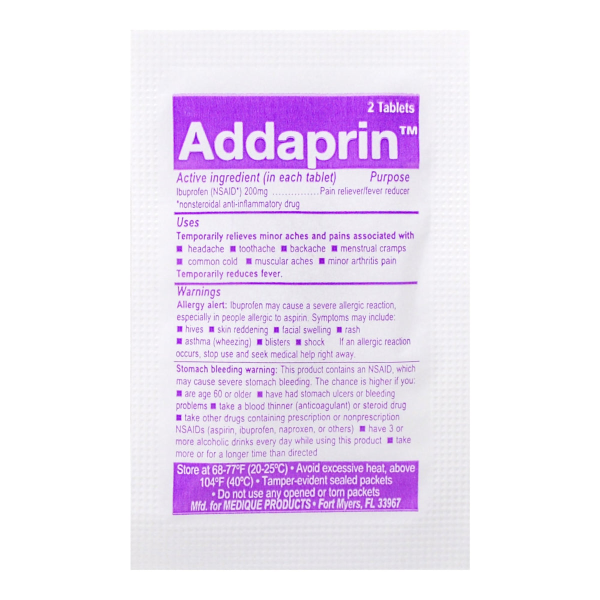 Addaprin Ibuprofen Pain Relief-Pain Relief Addaprin 200 mg Strength Ibuprofen Tablet 250 per Box