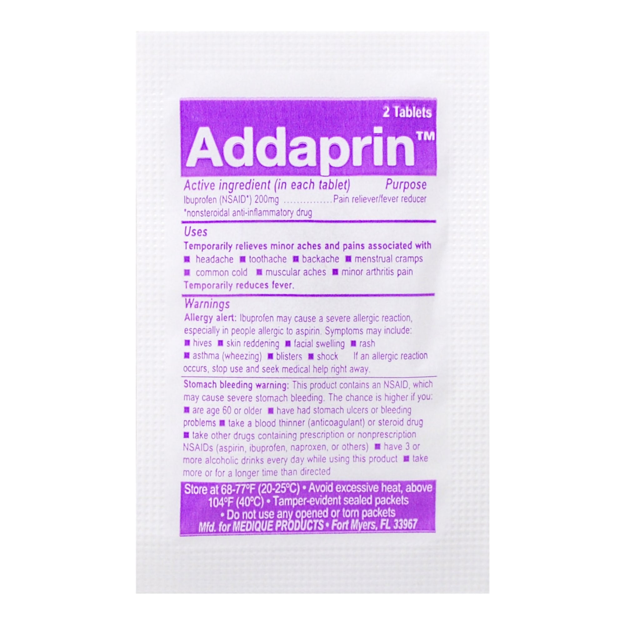 Addaprin Ibuprofen Pain Relief-Pain Relief Addaprin 200 mg Strength Ibuprofen Tablet 250 per Box