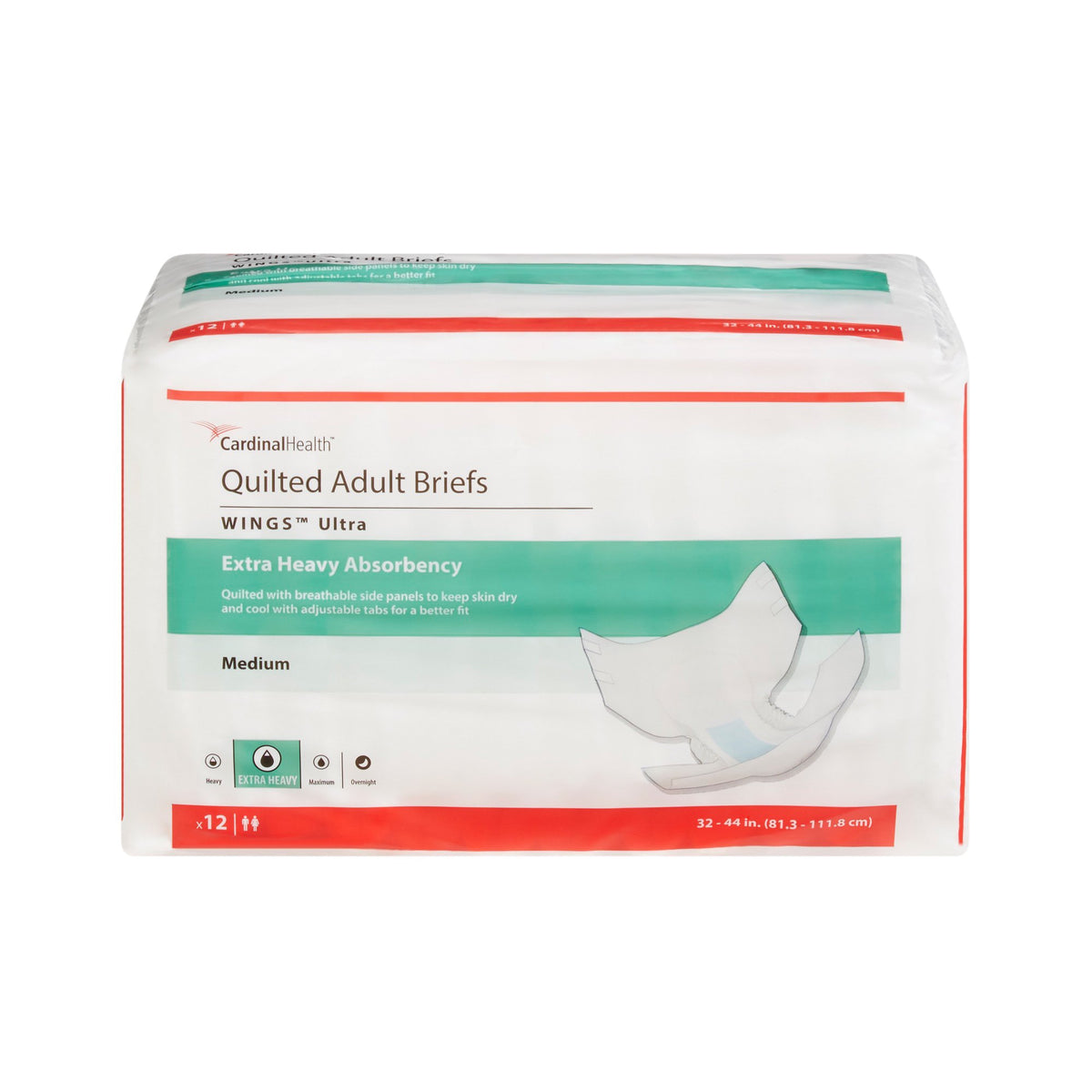 Wings Ultra Quilted Extra Heavy Absorbency Incontinence Brief, Medium-Unisex Adult Incontinence Brief Wings Ultra Medium Disposable Heavy Absorbency