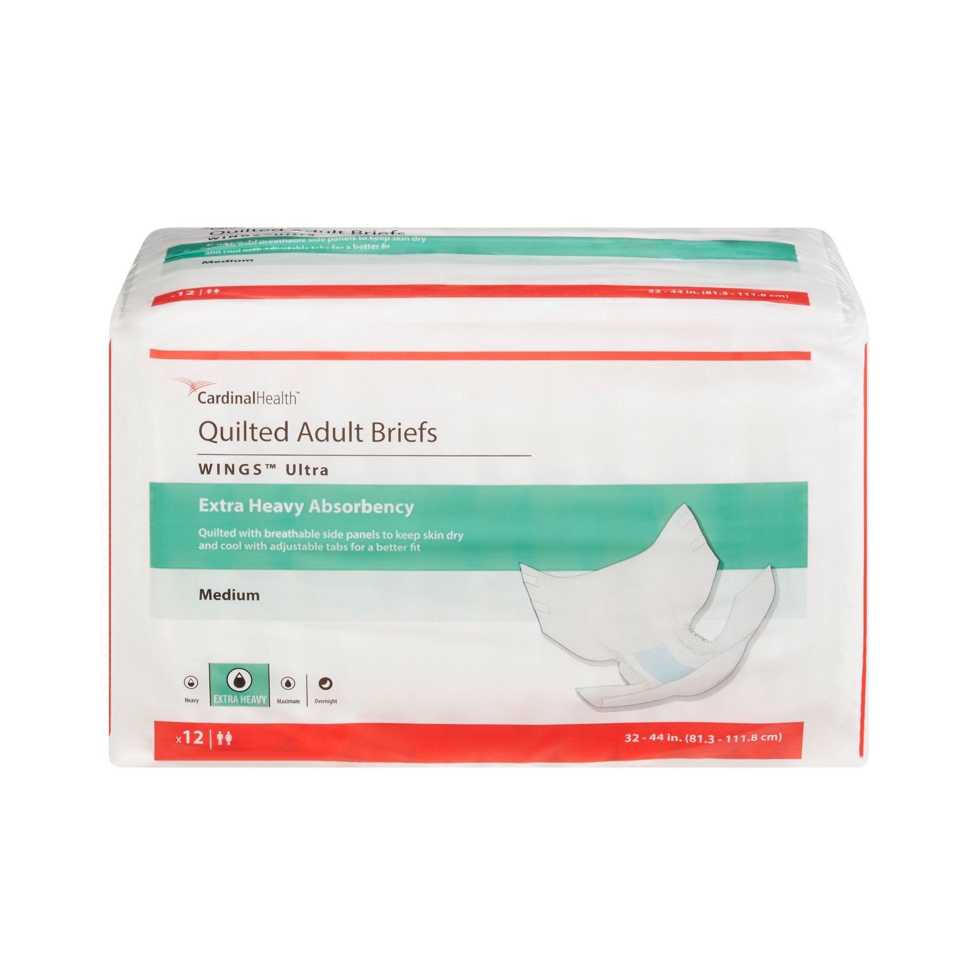 Wings Ultra Quilted Extra Heavy Absorbency Incontinence Brief, Medium-Unisex Adult Incontinence Brief Wings Ultra Medium Disposable Heavy Absorbency