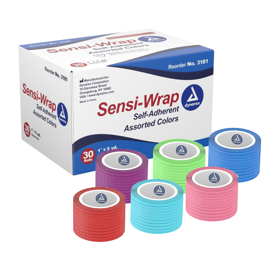 Sensi-Wrap Self-adherent Closure Cohesive Bandage, 1 Inch x 5 Yard-Cohesive Bandage Sensi-Wrap 1 Inch X 5 Yard Self-Adherent Closure Red / Green / Purple / Dark Blue / Pink / Light Blue NonSterile Standard Compression