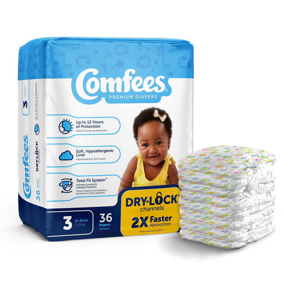 Attends Comfees Premium Diapers, Unisex, Baby, Tab Closure, Size 3-Unisex Baby Diaper Comfees Size 3 Disposable Moderate Absorbency