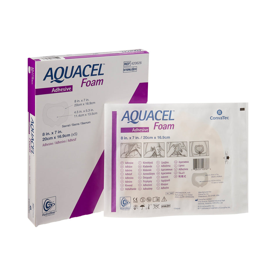 Aquacel� Silicone Adhesive with Border Silicone Foam Dressing, 7 x 8 Inch-Foam Dressing Aquacel� 7 X 8 Inch With Border Waterproof Film Backing Silicone Adhesive Sacral Sterile