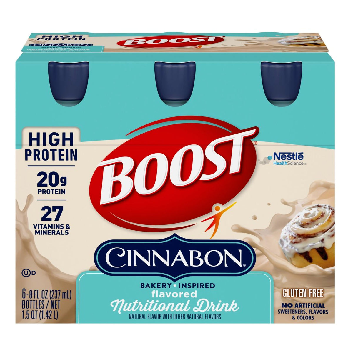 Boost High Protein Cinnabon Complete Nutritional Drink, 8-ounce Bottle-Oral Supplement Boost High Protein Cinnabon Flavor Liquid 8 oz. Bottle