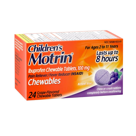 Motrin Children's Ibuprofen Chewable Tablets Dye-Free Grape-Children's Pain Relief MOTRIN 100 mg Strength Ibuprofen Chewable Tablet 24 Per Bottle
