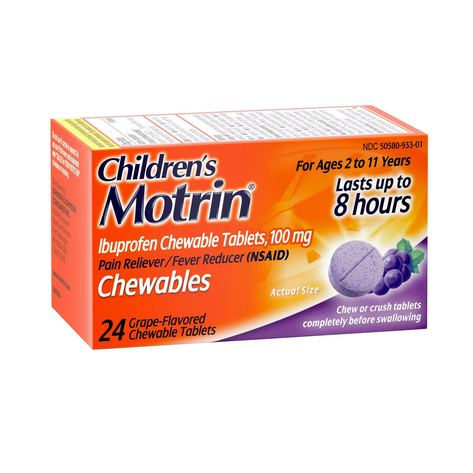 Motrin Children's Ibuprofen Chewable Tablets Dye-Free Grape-Children's Pain Relief MOTRIN 100 mg Strength Ibuprofen Chewable Tablet 24 Per Bottle