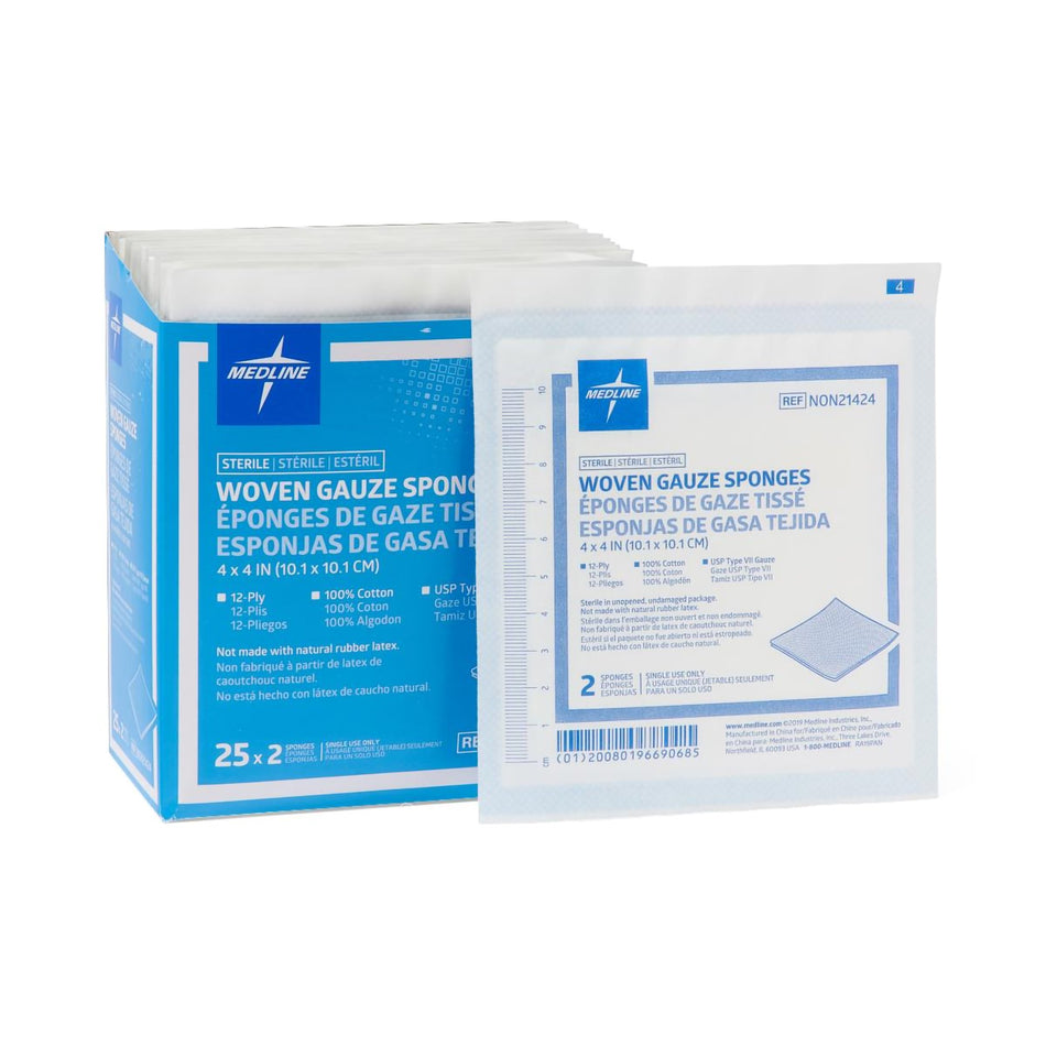 Sterile USP Type VII Gauze Sponge, 4 x 4 Inch, 12-Ply-Gauze Sponge Medline 4 X 4 Inch 12-Ply Sterile 2 per Pack