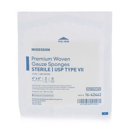 McKesson Sterile USP Type VII Gauze Sponge, 4 x 4 Inch, 12-Ply-Gauze Sponge McKesson 4 X 4 Inch 12-Ply Sterile 2 per Pack