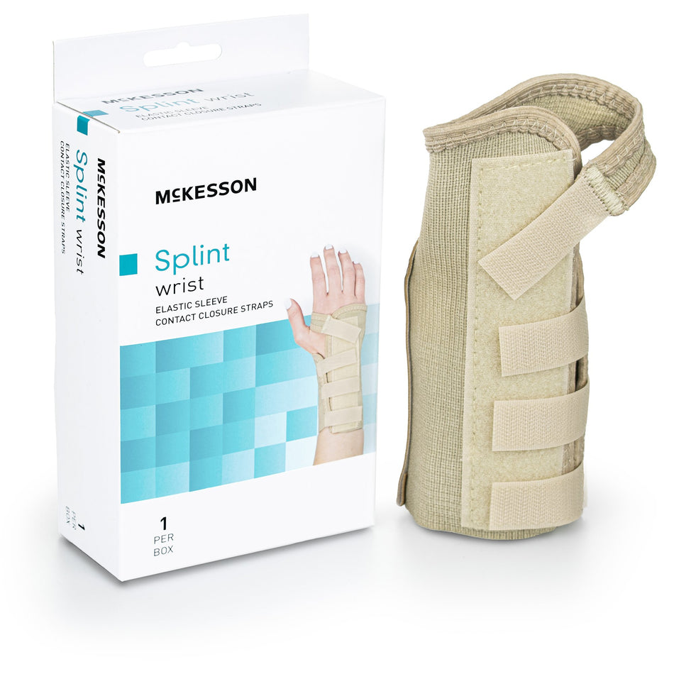 McKesson Left Wrist Splint, Extra Small-Wrist Brace McKesson Low Profile / Contoured / Wraparound Aluminum / Cotton / Elastic Left Hand Beige X-Small