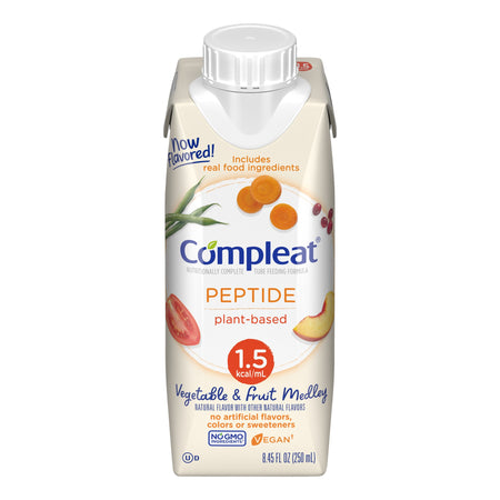 Compleat Peptide 1.5 Cal Plant-Based Tube Feeding Formula, 8.45-ounce carton-Oral Supplement Compleat Peptide 1.5 Fruit / Vegetable Medley Flavor 8.45 oz. Reclosable Carton Liquid