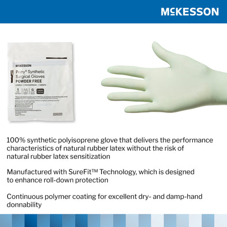 McKesson Perry� Performance Plus Polyisoprene Surgical Glove, Size 7.5, Green-Surgical Glove McKesson Perry� Performance Plus Size 7.5 Sterile Polyisoprene Standard Cuff Length Smooth Green Chemo Tested