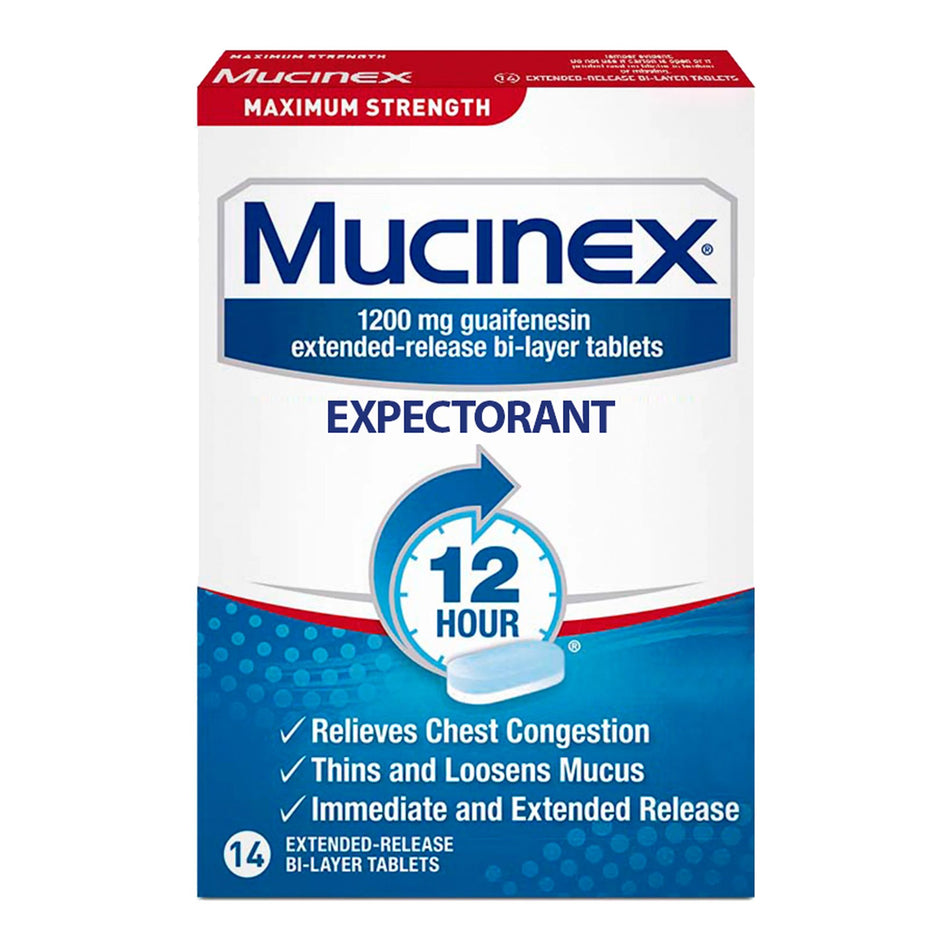 Mucinex Expectorant Tablets, Maximum Strength-"Cold and Cough Relief Mucinex 1,200 mg Strength Tablet 28 per Box"
