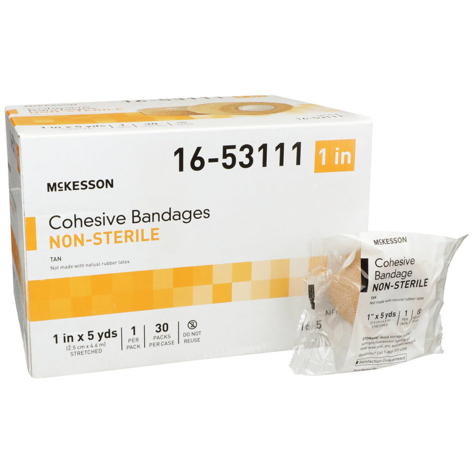 McKesson Self-adherent Closure Cohesive Bandage, 1 Inch x 5 Yard-Cohesive Bandage McKesson 1 Inch X 5 Yard Self-Adherent Closure Tan NonSterile Standard Compression