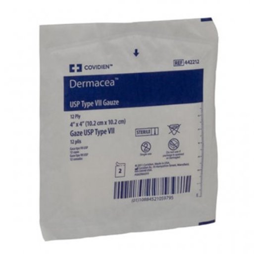 Dermacea Sterile USP Type VII Gauze Sponge, 4 x 4 Inch, 12-Ply-Gauze Sponge Dermacea 4 X 4 Inch 12-Ply Sterile 2 per Pack