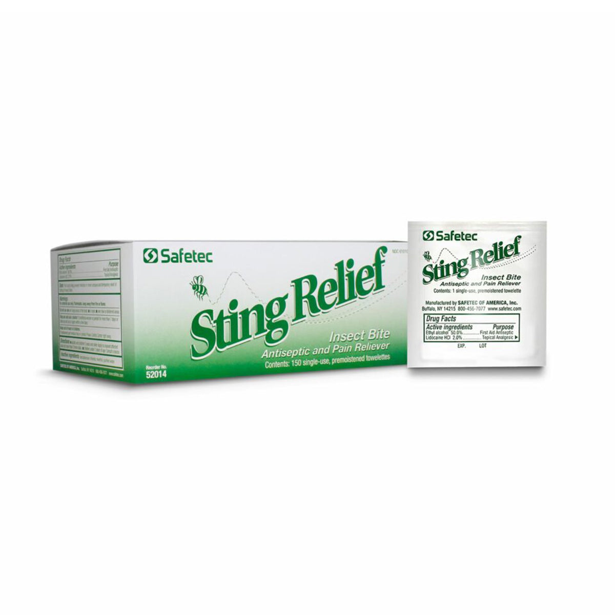 Safetec Ethyl Alcohol / Lidocaine Sting and Bite Relief-Sting and Bite Relief Safetec Towelette Individual Packet