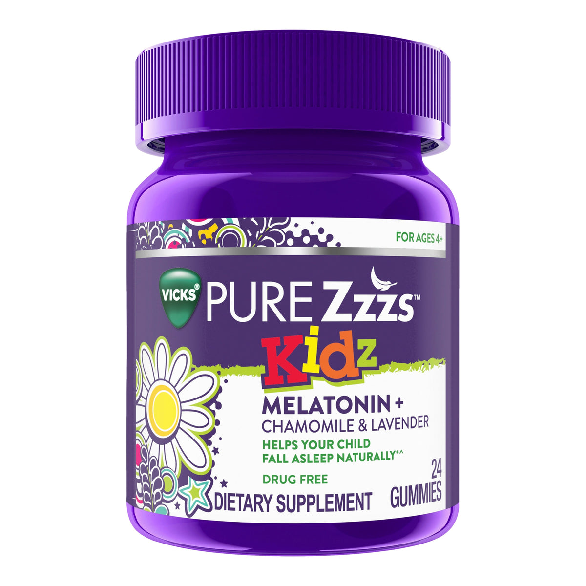 Vicks Pure Zzzs Kidz Gummies, Natural Berry Flavor-Children's Sleep Aid Vicks Pure ZZZ's 24 per Bottle Gummy