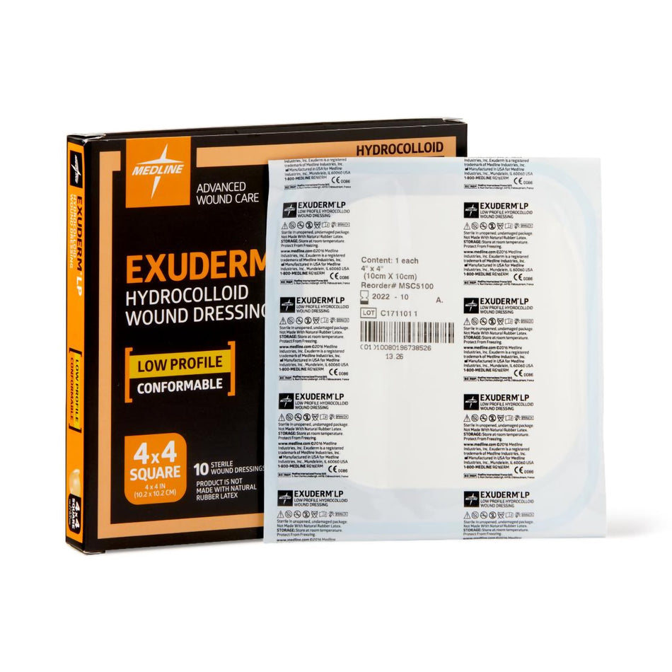 Exuderm� LP Hydrocolloid Dressing, 4 x 4 Inch-Hydrocolloid Dressing Exuderm� LP Film Backing 4 X 4 Inch Square Hydrocolloid