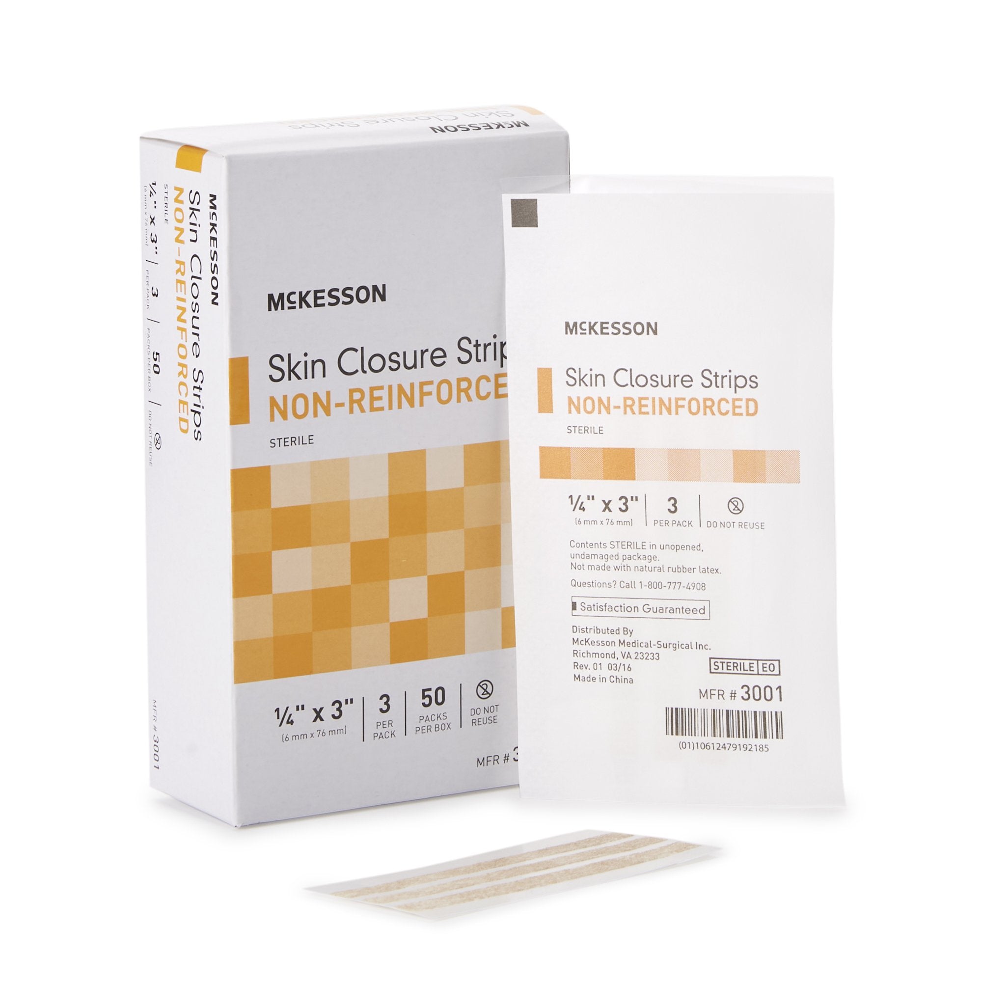 McKesson Non-Reinforced Skin Closure Strip, 1/4 x 3 Inch-Skin Closure Strip McKesson 1/4 X 3 Inch Nonwoven Material Flexible Strip Tan
