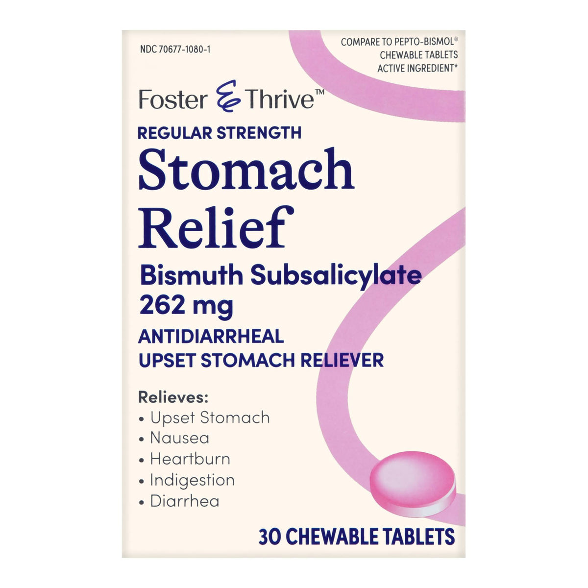 Foster & Thrive Regular Strength Stomach Relief Bismuth Salicylate 262 mg Chewable Tablets-Anti-Diarrheal Foster & Thrive 262 mg Strength Chewable Tablet 30 per Box