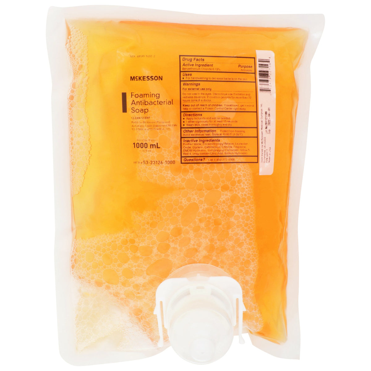 McKesson Clean Scent Foaming Antibacterial Soap, 1000 mL Refill Bag-"Antibacterial Soap McKesson Foaming 1,000 mL Dispenser Refill Bag Clean Scent"