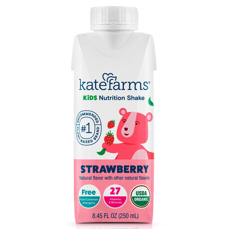 Kate Farms Kids Nutrition Shake, Strawberry, 8.45-ounce carton-Pediatric Oral Supplement Kate Farms Strawberry Flavor 8.45 oz. / 250 mL Carton Liquid
