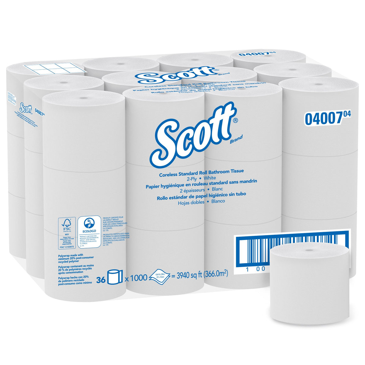 Scott Essential Toilet Tissue, 2-Ply, Standard Size, Coreless Roll-Toilet Tissue Scott Essential White 2-Ply Standard Size Coreless Roll 1000 Sheets 3-9/10 X 4 Inch