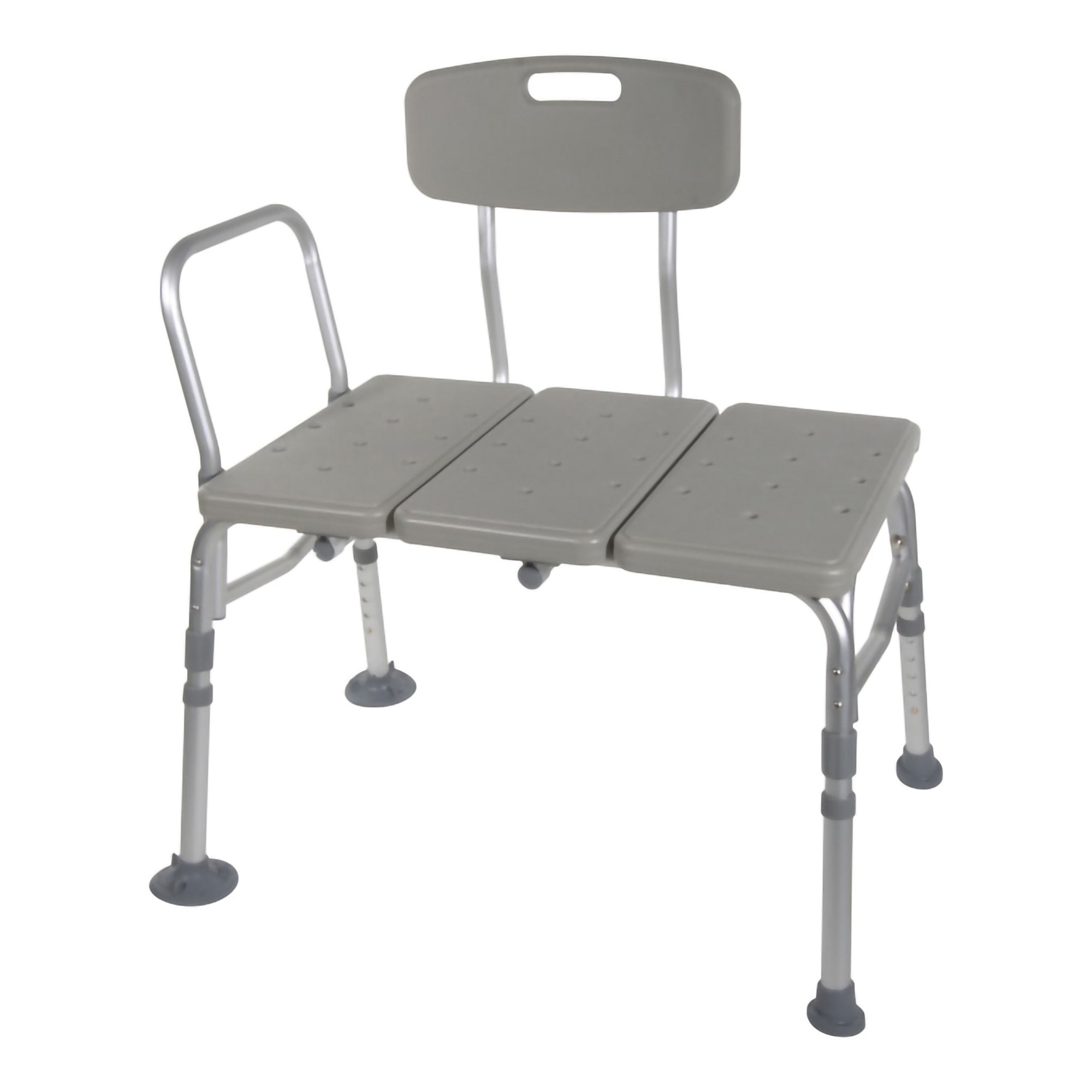 McKesson Aluminum Transfer Bench with Reversible Back-McKesson Knocked Down Bath Transfer Bench Removable Arm Rail 17-1/2 to 22-1/2 Inch Seat Height 400 lbs. Weight Capacity