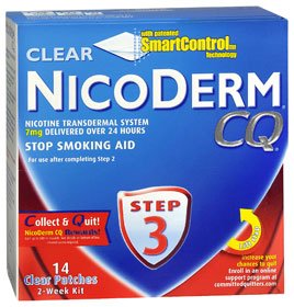 Nicoderm CQ Nicotine Transdermal System Clear Patches Step 3 7 mg-Stop Smoking Aid Nicoderm CQ 7 mg Strength Transdermal Patch