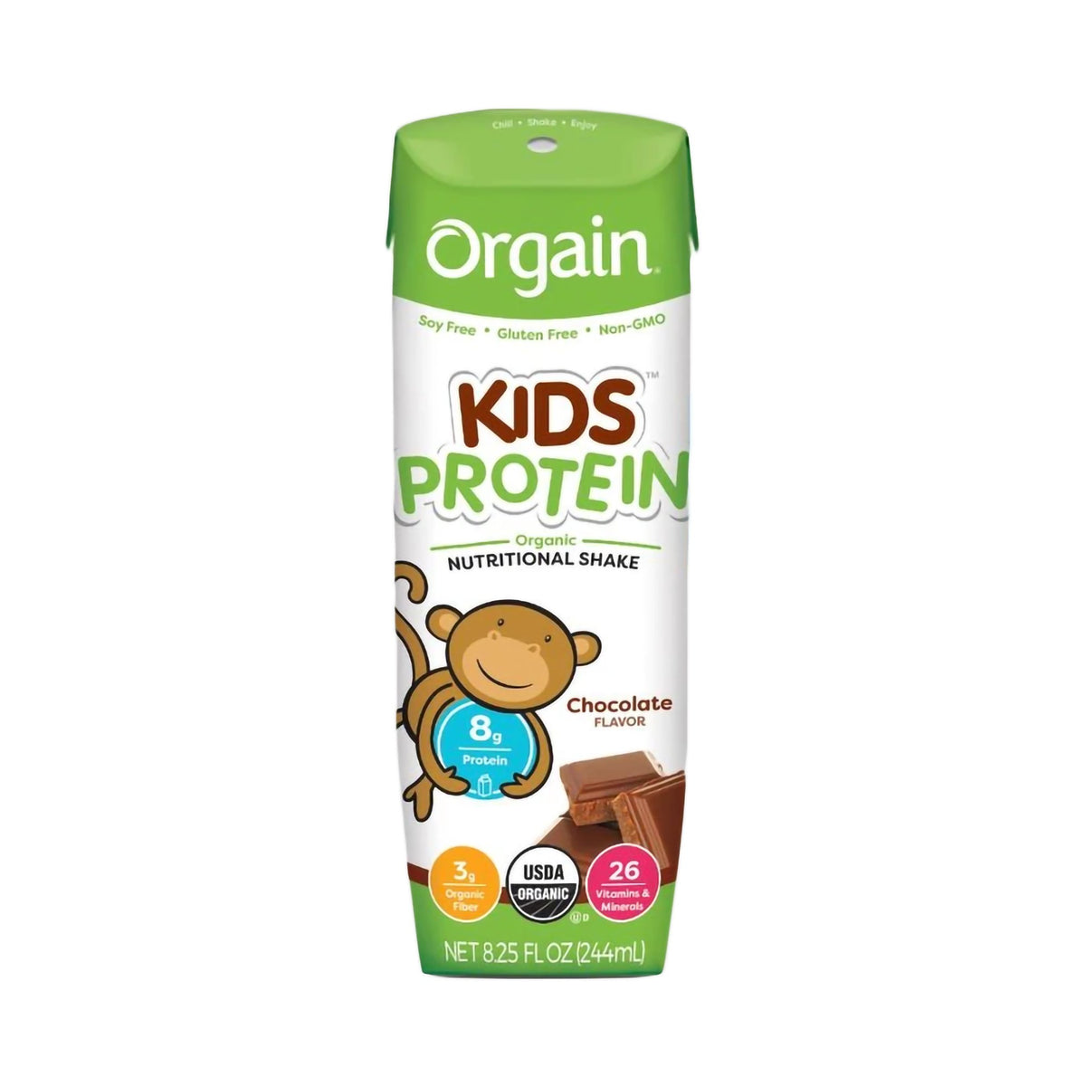 Orgain Kids Protein Organic Nutritional Shake, Chocolate, 8.25-ounce carton-Pediatric Oral Supplement Orgain Kids Protein Organic Nutritional Shake Chocolate Flavor 8.25 oz. Carton Liquid Organic