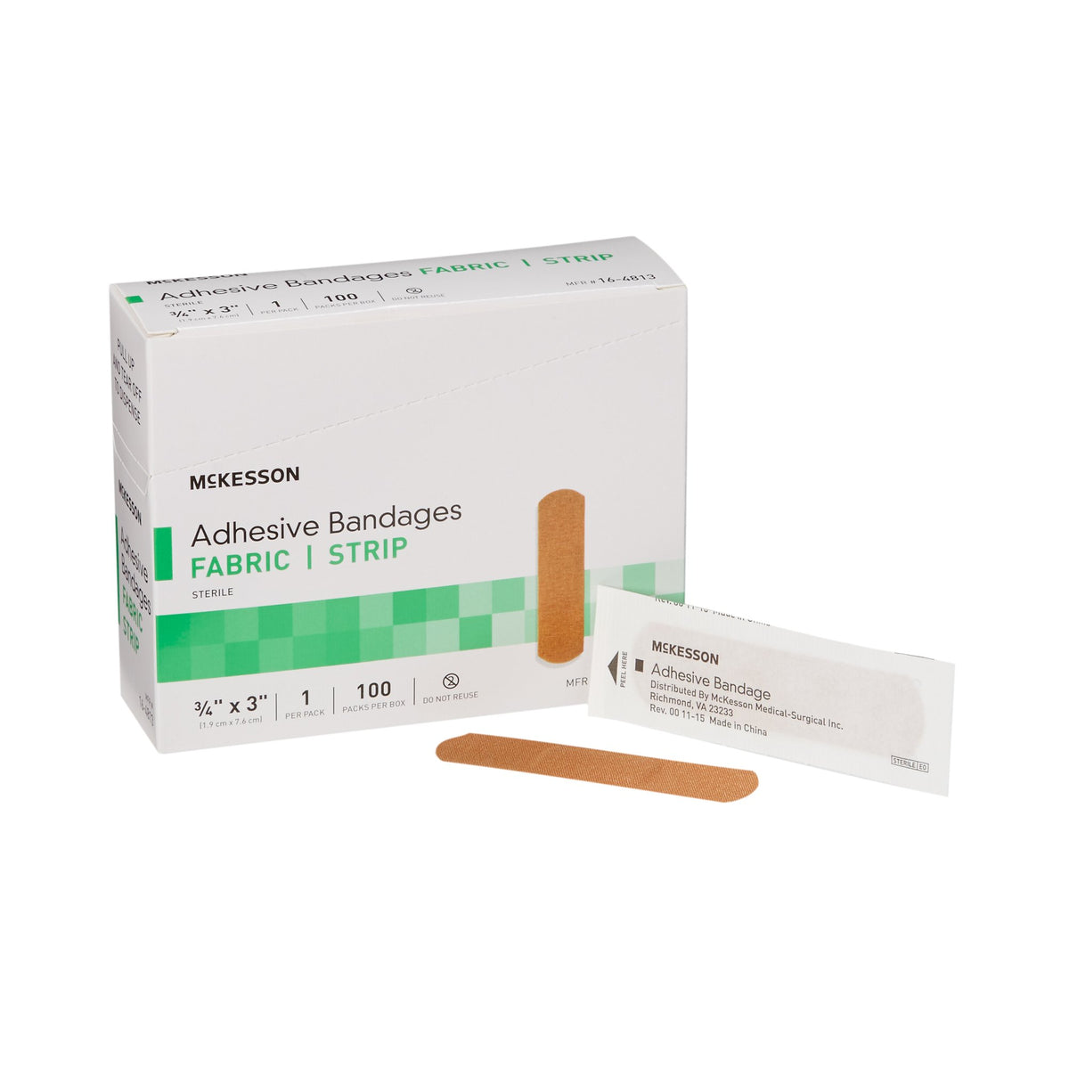 McKesson Tan Adhesive Strip, 3/4 x 3 Inch-Adhesive Strip McKesson 3/4 X 3 Inch Fabric Rectangle Tan Sterile