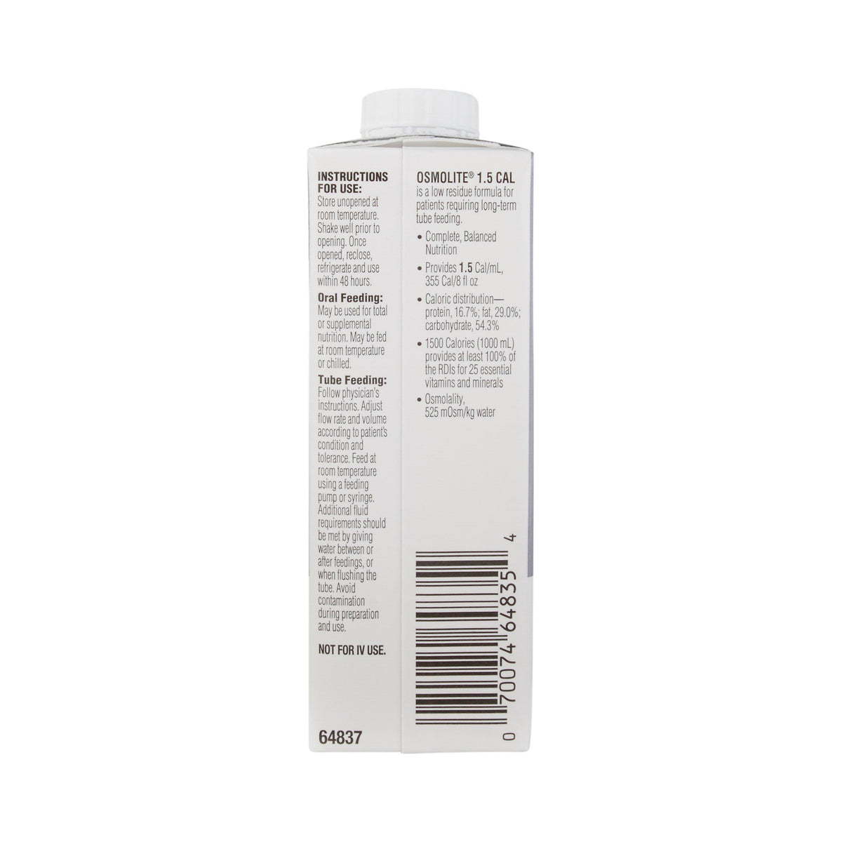 Osmolite 1.5 Cal Nutrition, Tube-Feeding, 8-ounce carton-Tube Feeding Formula Osmolite 1.5 Cal Unflavored Liquid 8 oz. Reclosable Carton