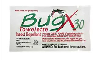 BugX 30 Insect Repellent Towelettes with DEET-Insect Repellent BugX 30 Towelette Individual Packet