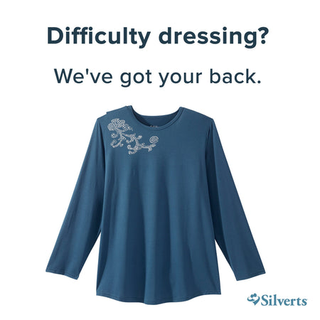 Adaptive Shirt Silverts® 3X-Large Navy Blue Without Pockets Long Sleeve Female