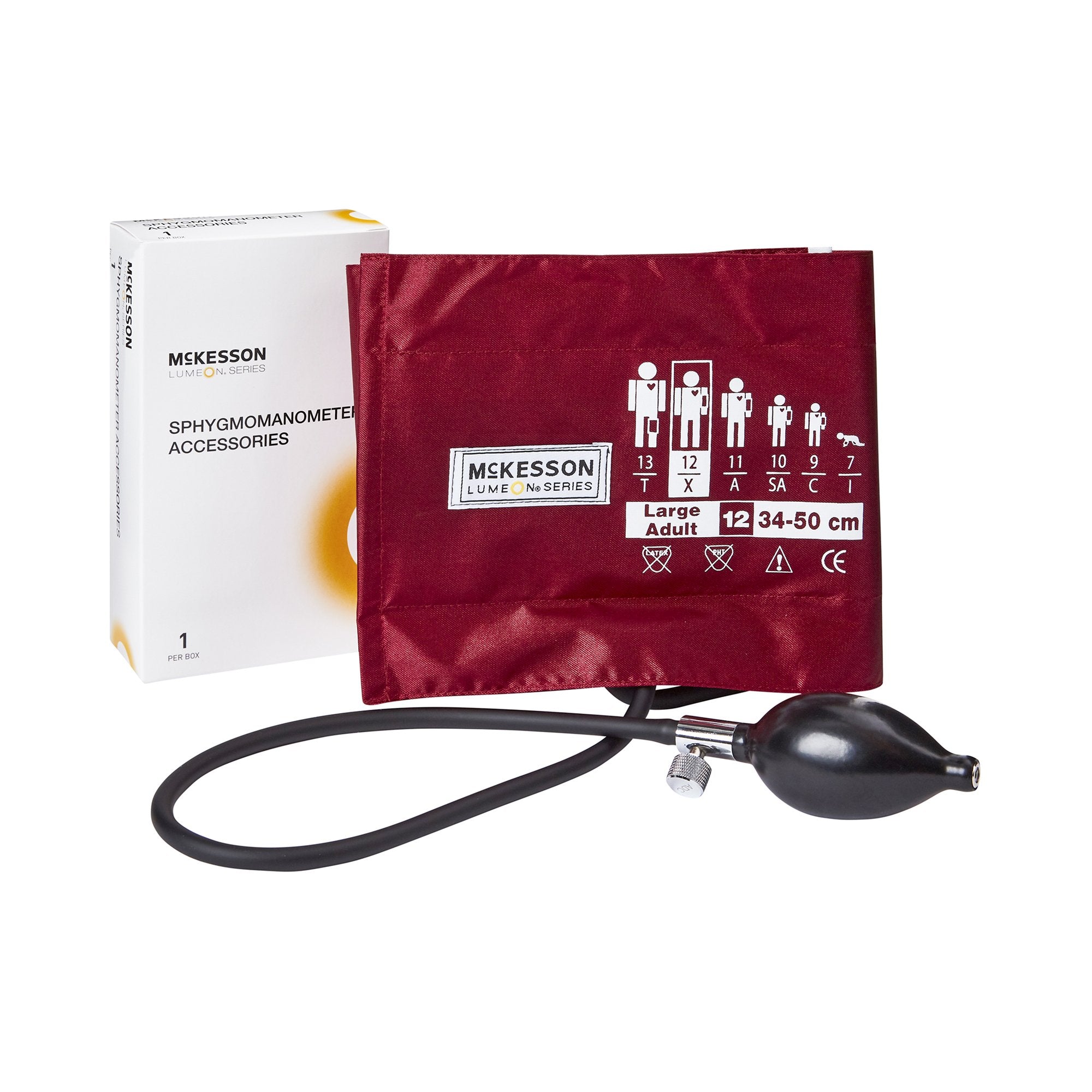 McKesson Lumeon Blood Pressure Cuff and Bulb, Nylon Cuff, Large Cuff, Burgundy, 34 - 50 cm, Arm, Adult-Reusable Blood Pressure Cuff and Bulb McKesson LUMEON 34 to 50 cm Arm Nylon Cuff Large Adult Cuff