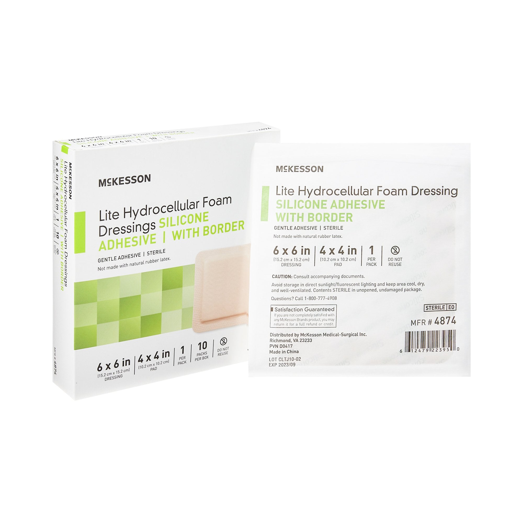 McKesson Lite Silicone Gel Adhesive with Border Thin Silicone Foam Dressing, 6 x 6 Inch-Thin Foam Dressing McKesson Lite 6 X 6 Inch With Border Film Backing Silicone Gel Adhesive Square Sterile