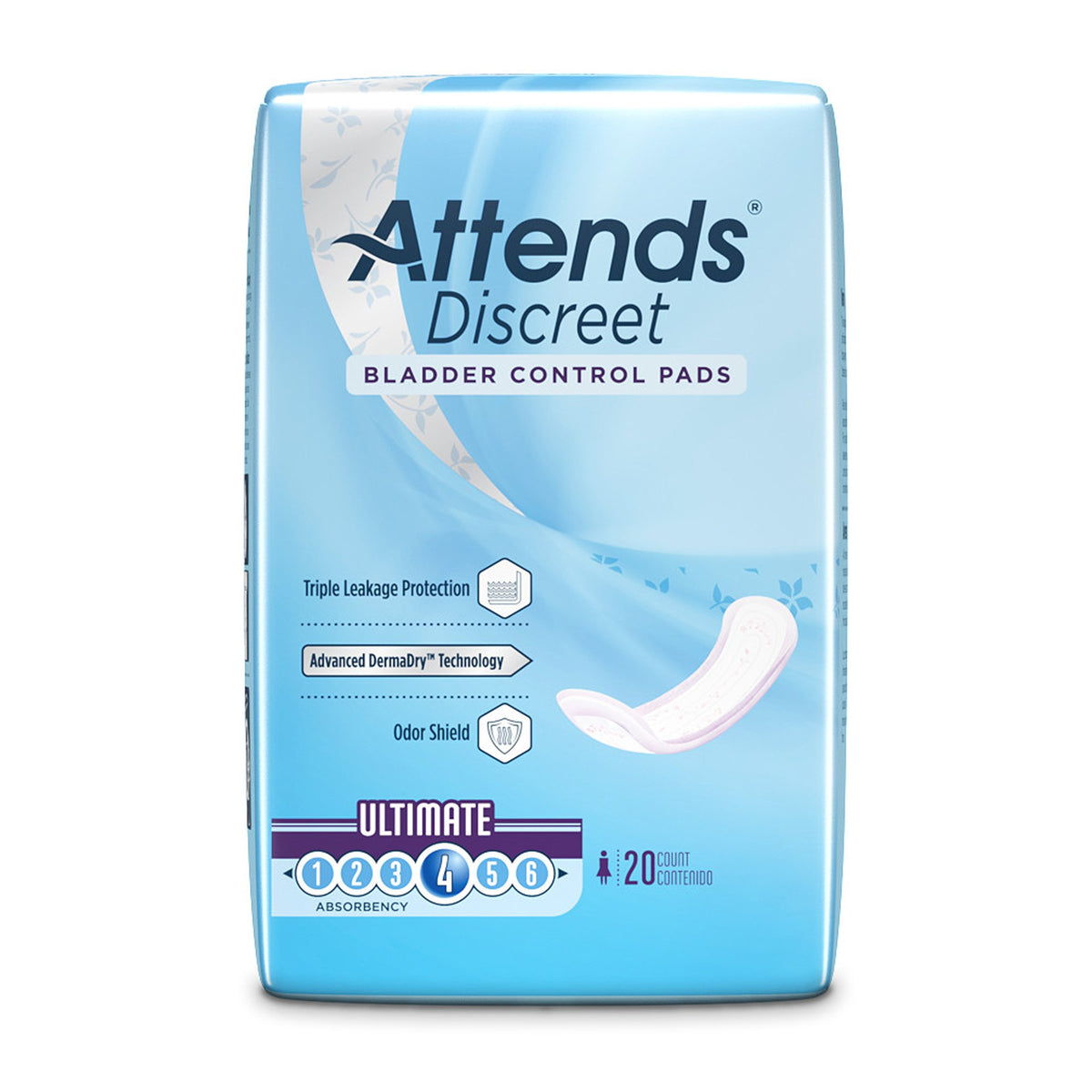 Attends Discreet Women's Ultimate Bladder Control Pad, 15-Inch Length-Bladder Control Pad Attends Discreet 15 Inch Length Moderate Absorbency Polymer Core One Size Fits Most