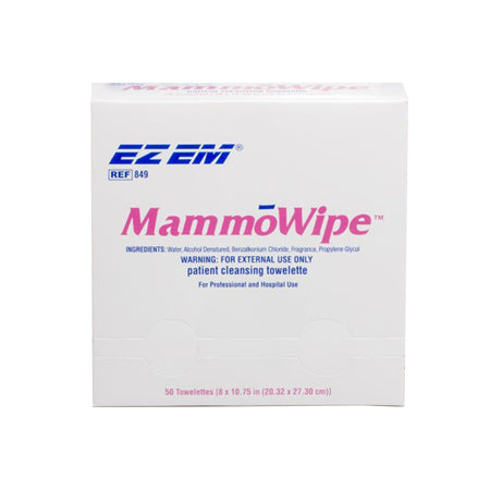 EZ EM Mammography Wipe 5x5in Scented Benzalkonium Chloride Ethyl Alcohol 600103-Mammography Cleansing Towelette EZ EM Individual Packet Scented 50 Count