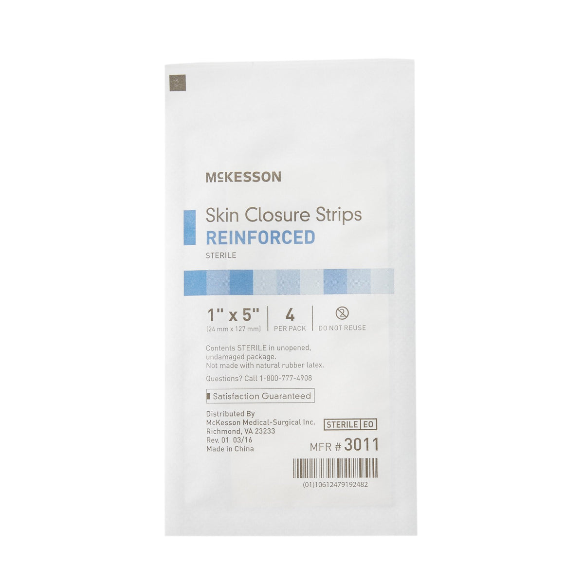 McKesson Skin Closure Reinforced Strip, 1 X 5 Inch-Skin Closure Strip McKesson 1 X 5 Inch Nonwoven Material Reinforced Strip White