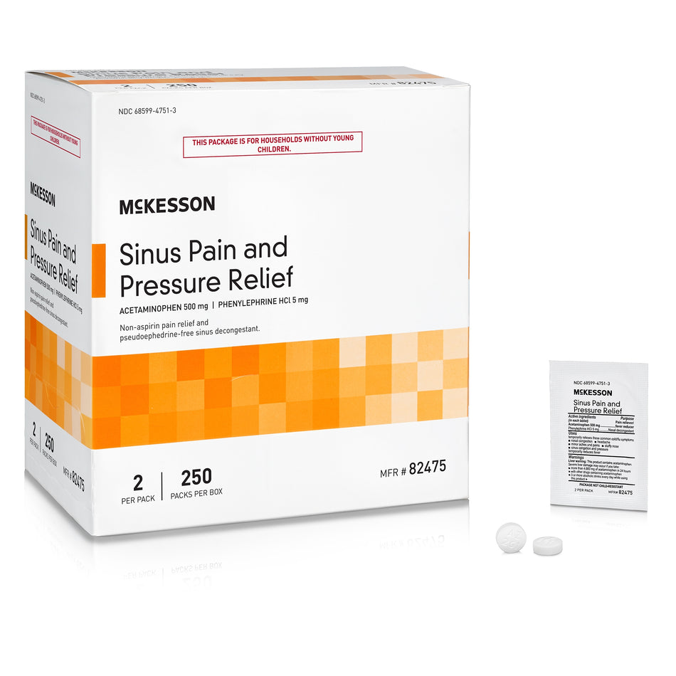 McKesson Acetaminophen / Phenylephrine Cold and Sinus Relief-Cold and Sinus Relief McKesson Brand 500 mg - 5 mg Strength Tablet 2 per Pack