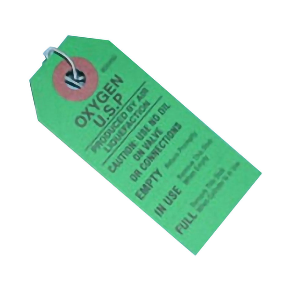 Warning Tag For Oxygen Tank Green Paper 1 Each