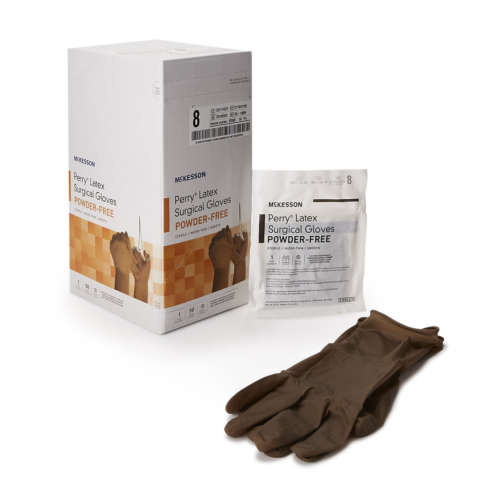 McKesson Perry Latex Surgical Glove, Size 8, Brown-Surgical Glove McKesson Perry Size 8 Sterile Latex Standard Cuff Length Smooth Brown Not Chemo Approved